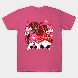 Gnome Valentine Leopard Hearts T-Shirt